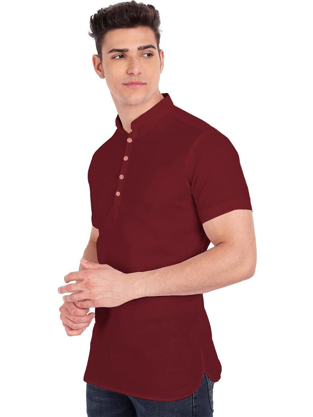 AMRIT TOP WEAR Men Solid Daily Linen Straight Kurta