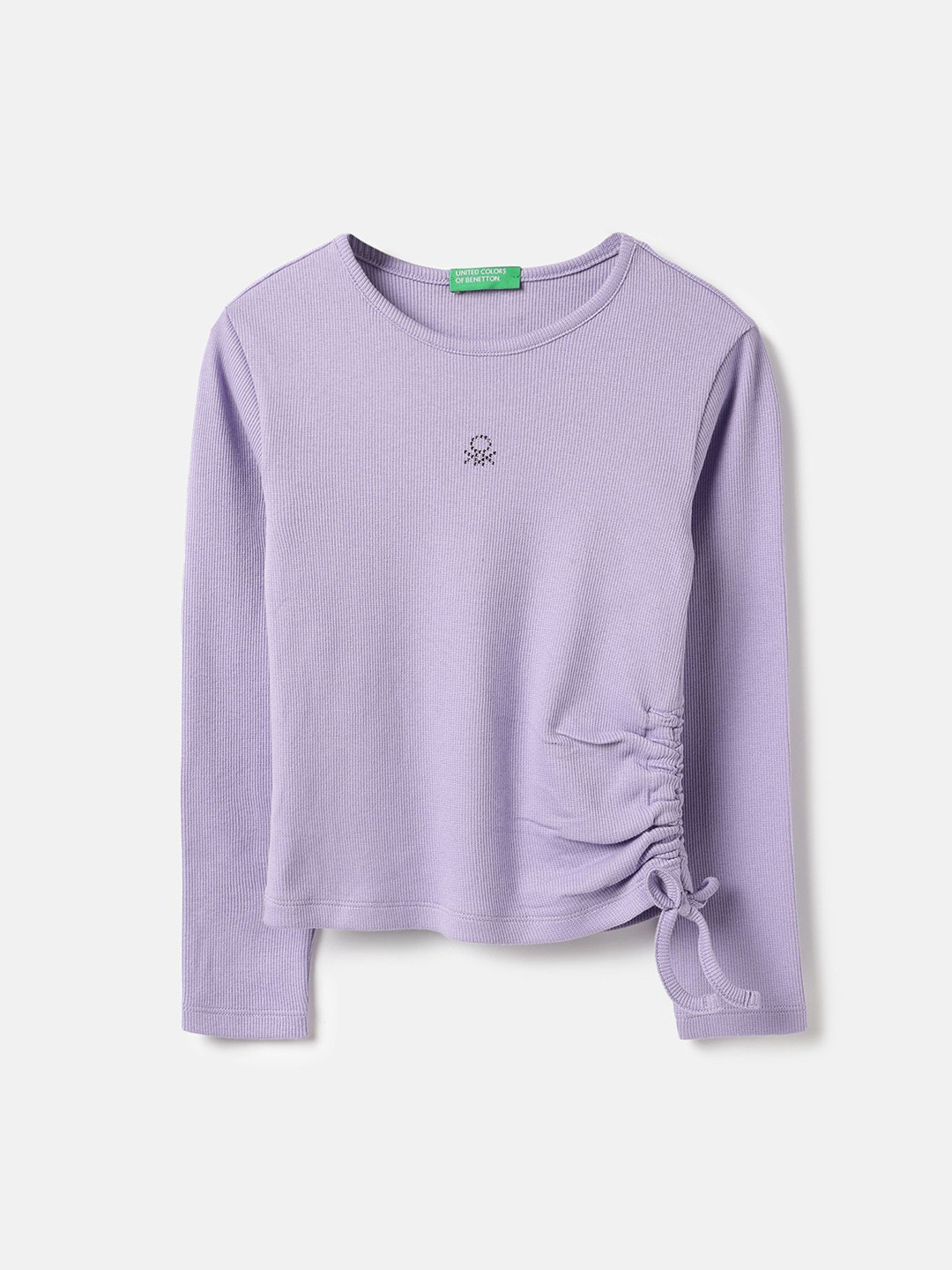 United Colors of Benetton Girls Round Neck Solid Rib with Side Knot Top