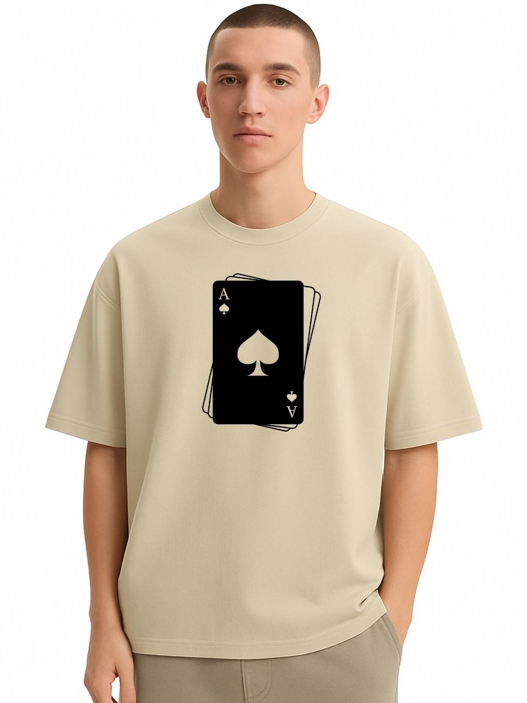 Fashnobic Men Dri-FIT Trendy Ace Spade Printed Round Neck Cotton Oversized T-shirt