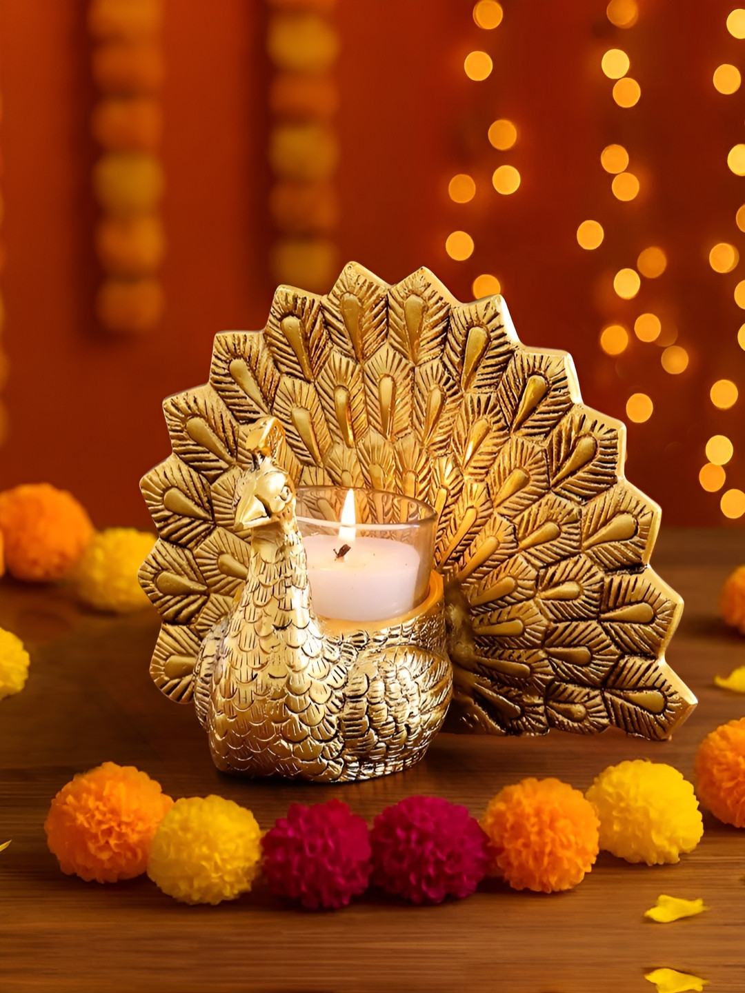 TIED RIBBONS Peacock Shape Tealight Candle Holder for Home Decor Showpiece
