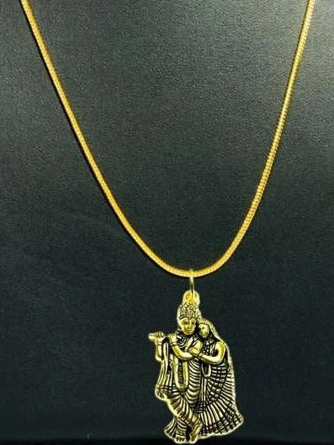 Basukiya Unisex Brass Gold-Plated Radhe Krishna Locket Temple Necklace