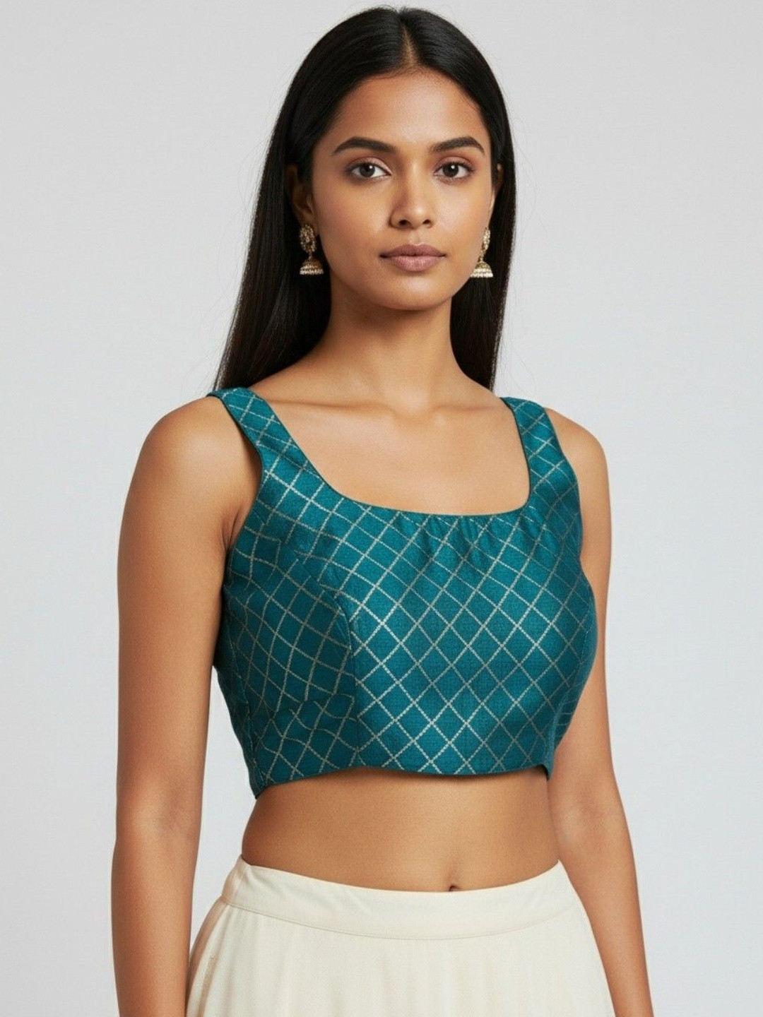 Suha Women Turquoise Polyester Saree Blouse