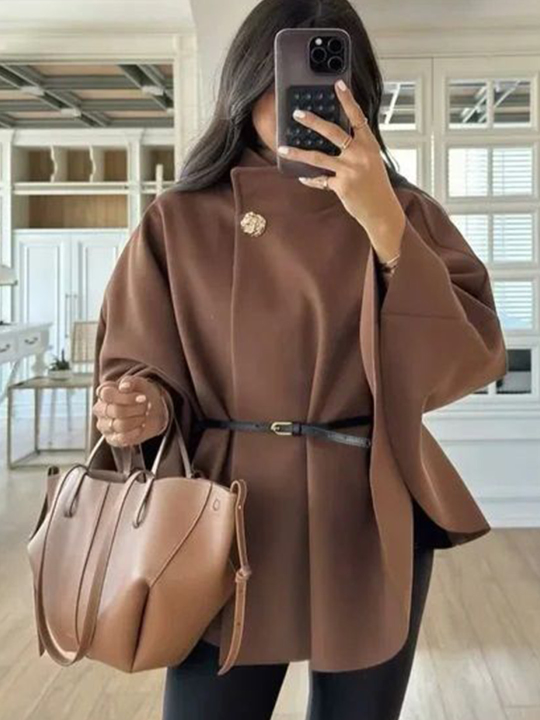 TRENBEE  Woollen Longline Cover Up Cape Jacket