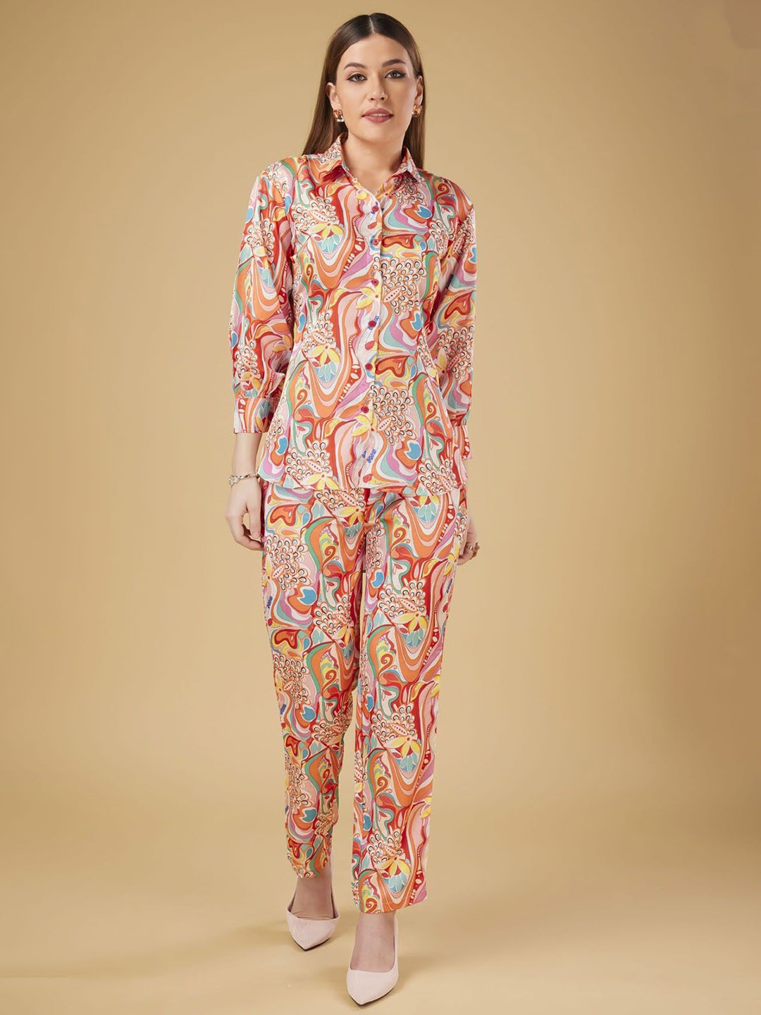 DAATAR Women Printed Long Sleeves Shirt & Trousers Co-Ords
