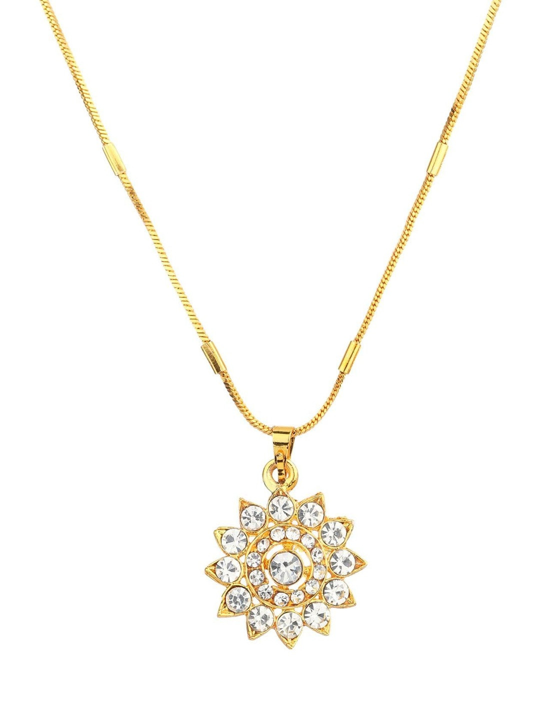 GGE NATURAL ITEM Unisex Crystals Studded Floral Shaped Pendant With Chain