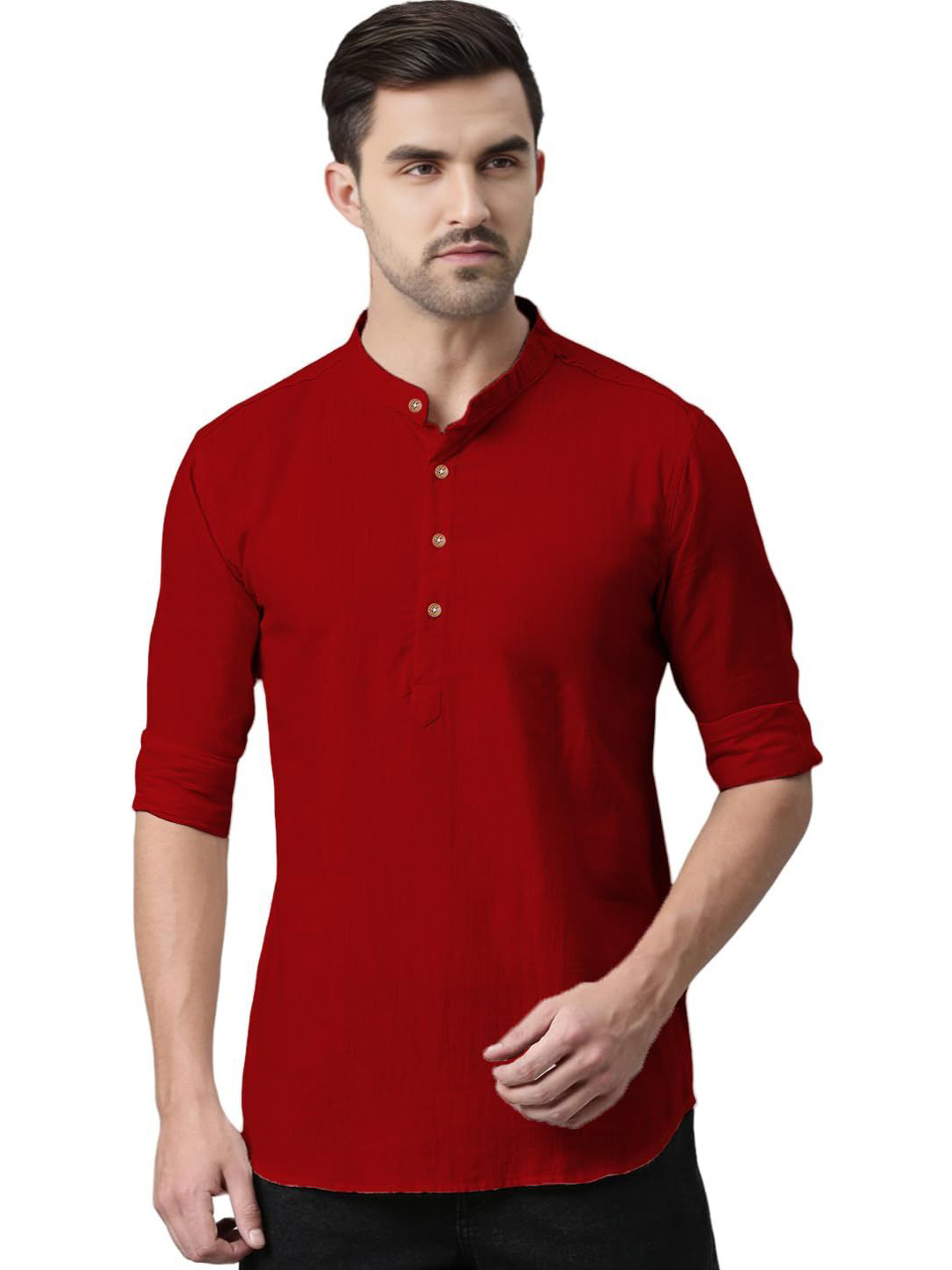 Go Stylish Men Solid Daily Cotton Straight Kurta