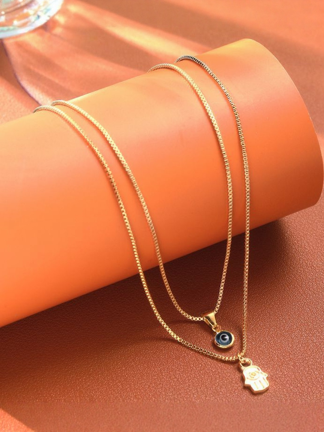 Stoln Geometric Evil Eye Palm Layered Necklace