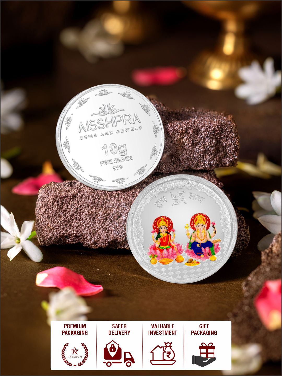 Aisshpra Lakshmi Ganesh 999 Silver Coin - 10g