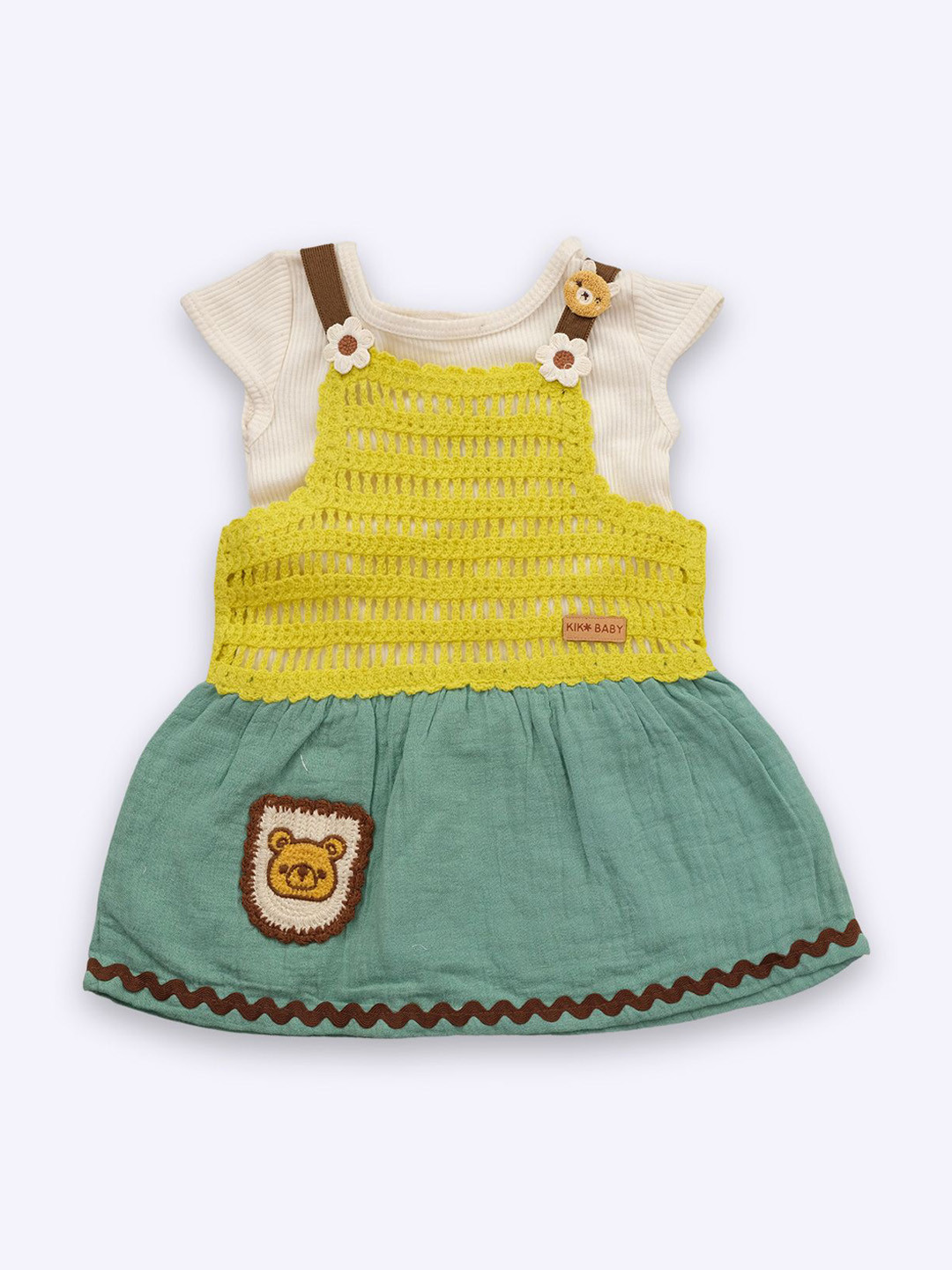 YK x Nice Kidz Infants Girls Self Design Cotton Dungarees