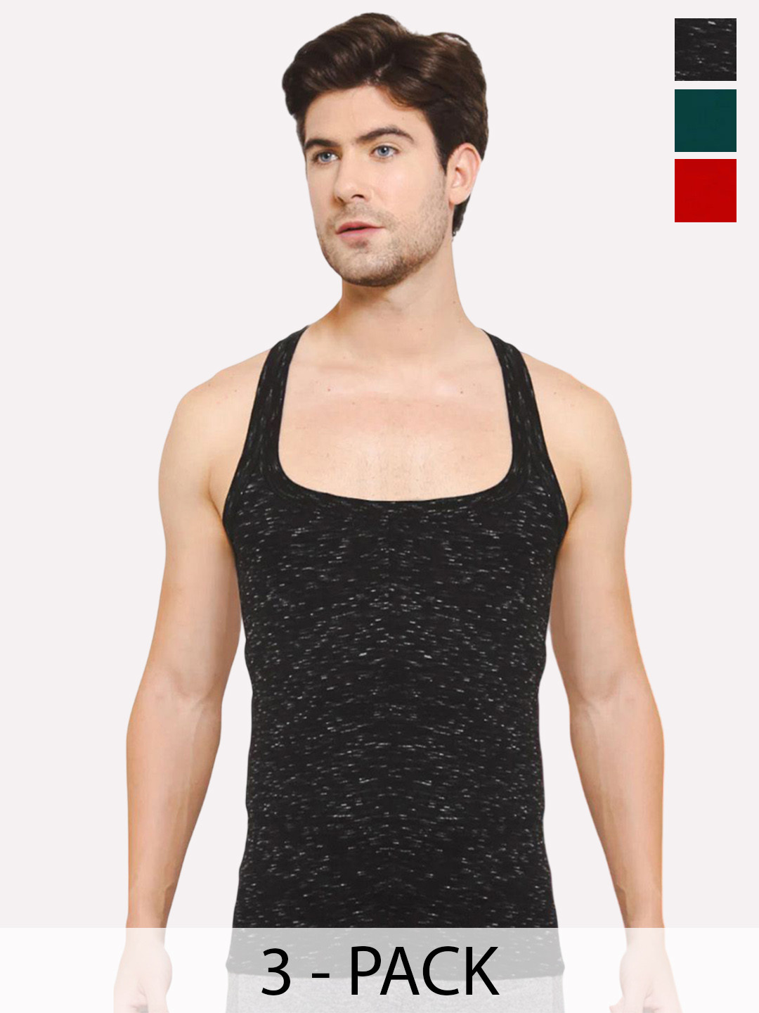 Sporto by Macho Men Pack of 3 Self Design Square Neck Cotton Gym Vests Innerwear Vests