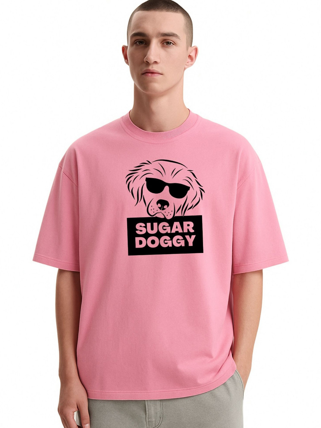 Fashnobic Men Dri-FIT Trendy Sugar Doggy Printed Round Neck Cotton Oversized T-shirt