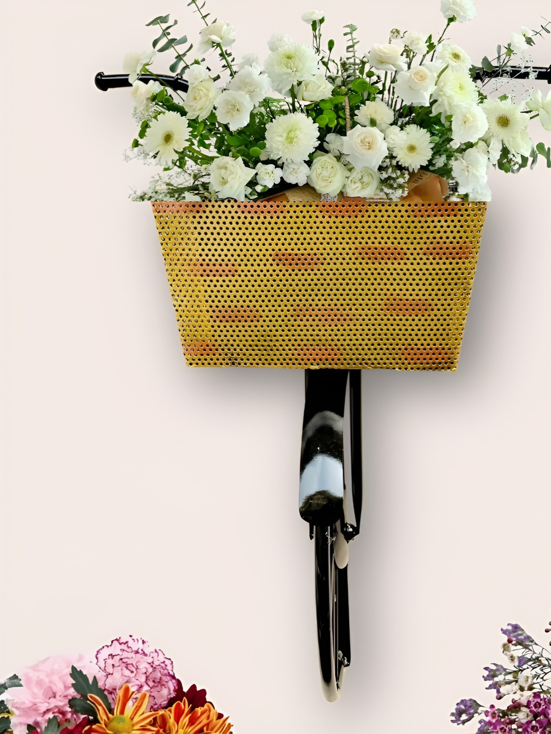 PRANJALS HOUSE Green & White Cycle Wall Hanging With Flower Basket