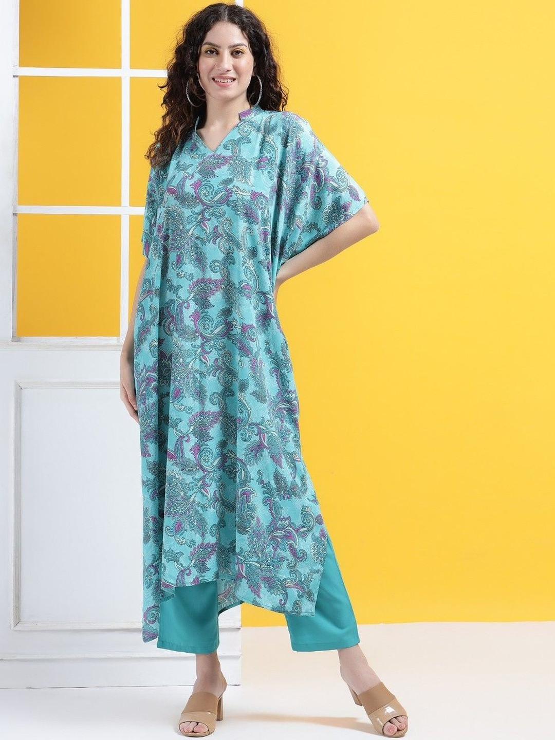 House of Kaftan Paisley Printed Pure Cotton Kaftan Kurta With Trousers
