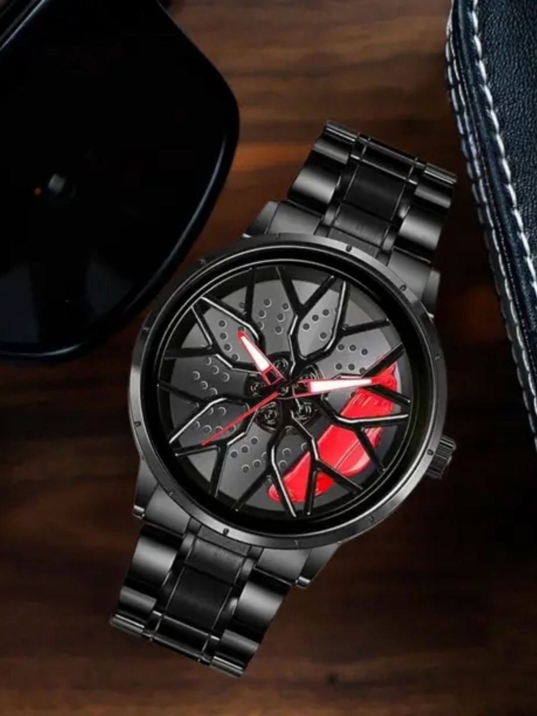 ON TIME OCTUS Men Car Wheel Dial Bracelet Style Straps Analogue Watch MN-251 REDD