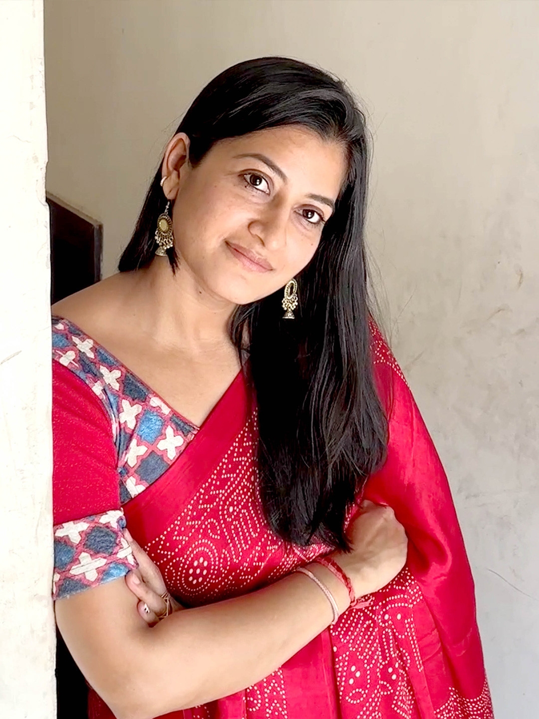 Bindigasm's Advi Shabaa Ajrakh Printed Boat Neck Jacquard Saree Blouse