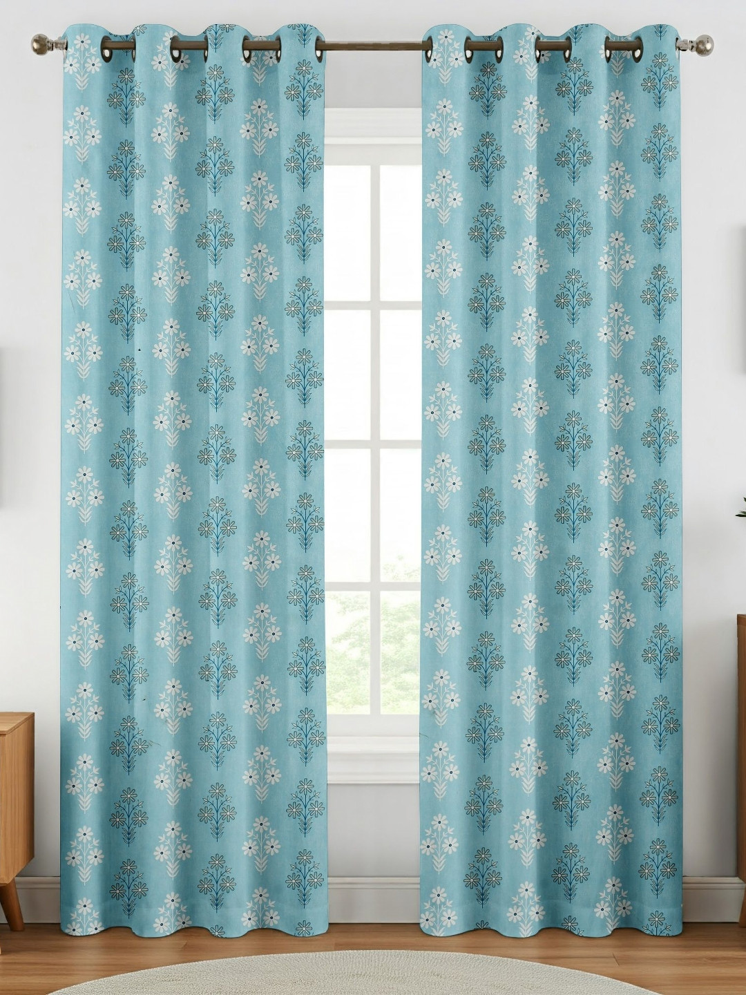 GEET CREATIONS Polyester Blue Set of 2 Room Darkening Long Door Curtain