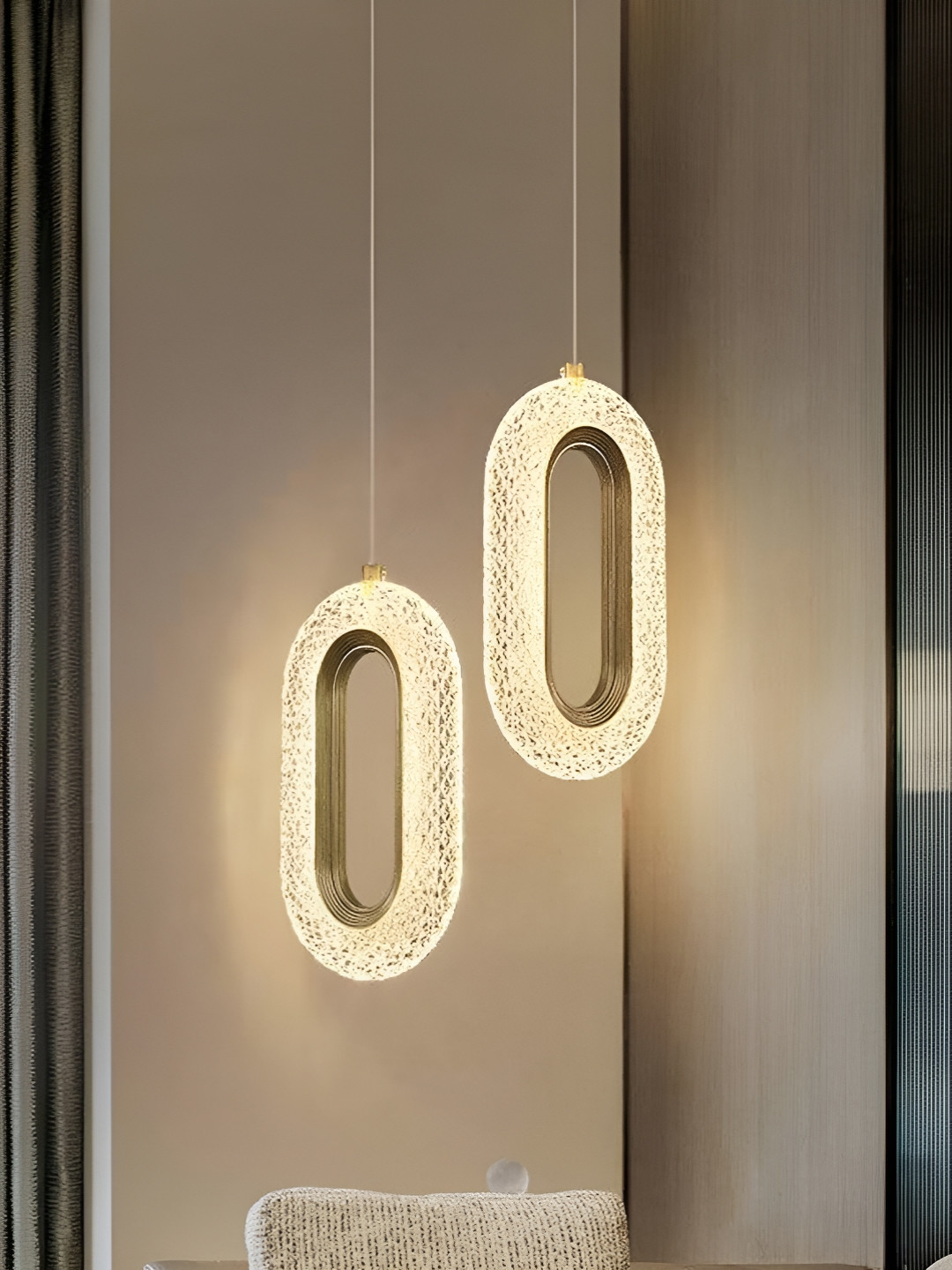 MFD HOME FURNISHING  2 Pcs Gold Toned Solid Abstract Shaped Crystal Acrylic Ceiling Lamps