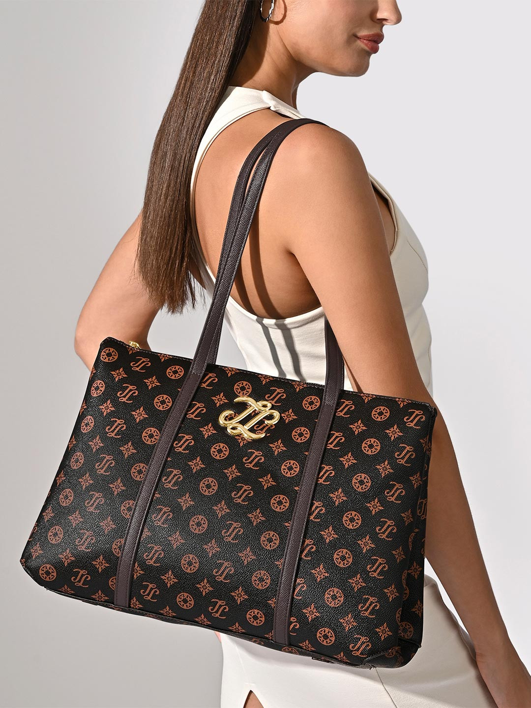 LAVIE Signature Printed Oversized Structured Tote Bag with Quilted