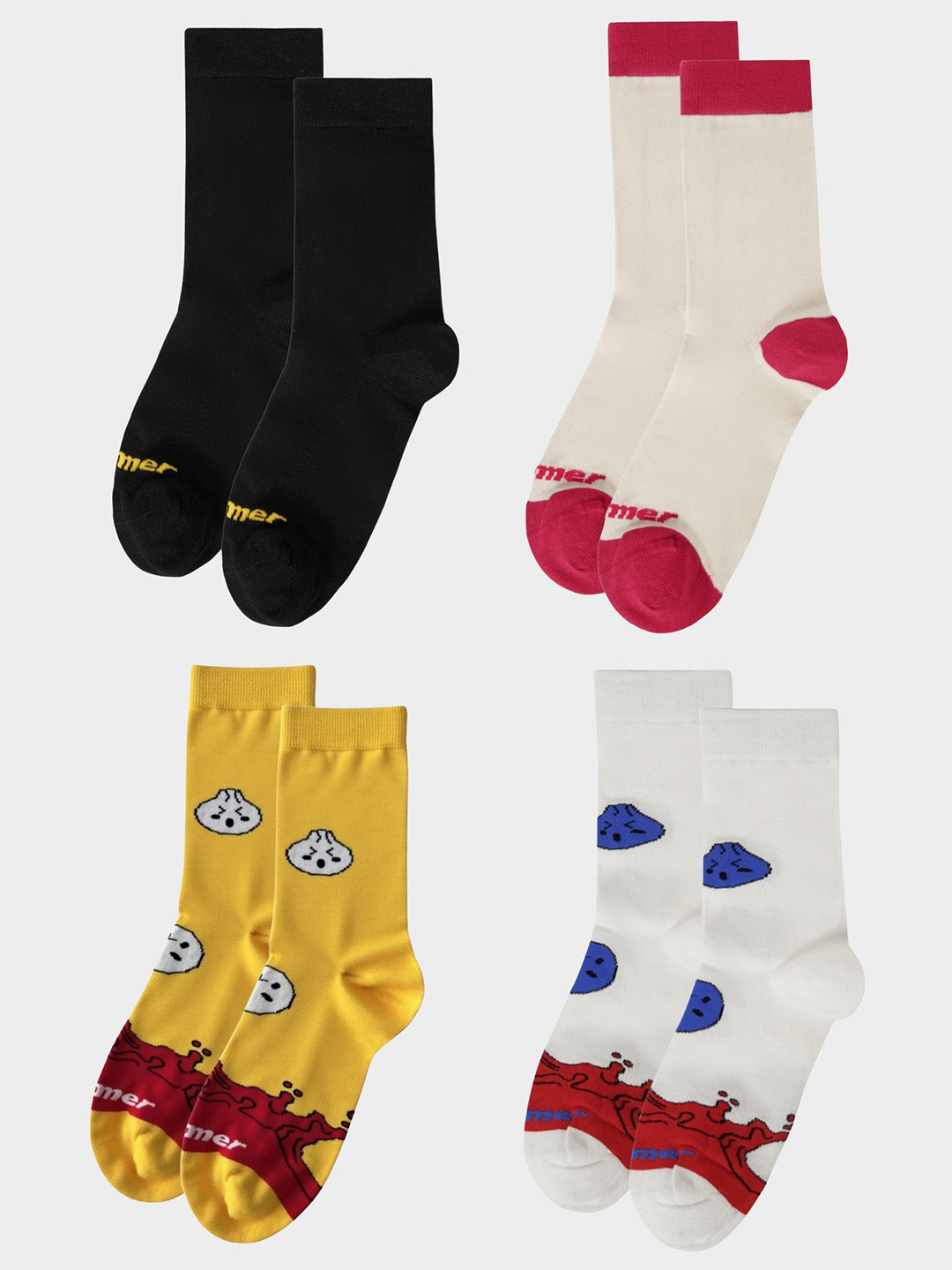 bummer Unisex Pack Of 4 Patterned Calf-Length Quarter Socks
