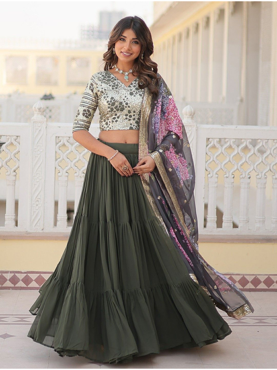 GLOSIA DESIGN Women Embellished Lehenga Choli & Unstitched Blouse With Dupatta