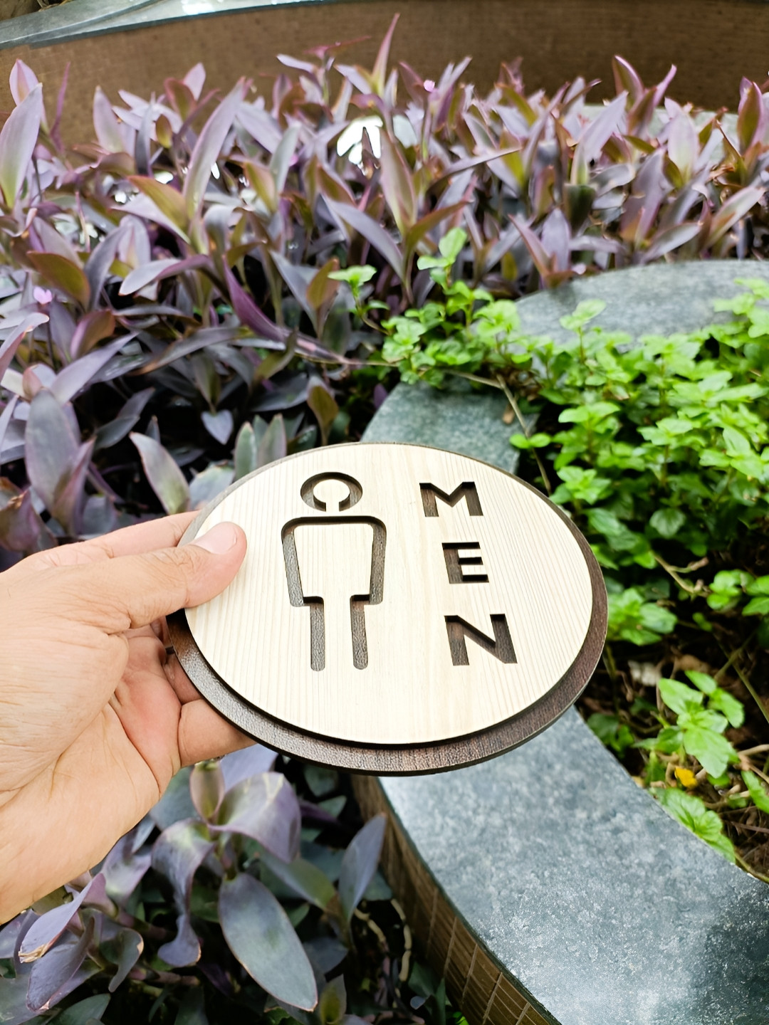 WOXOUR ENTERPRISE Unisex Brown & Grey Self-Designed Wooden Round Men-Sign Wall Frame Decor