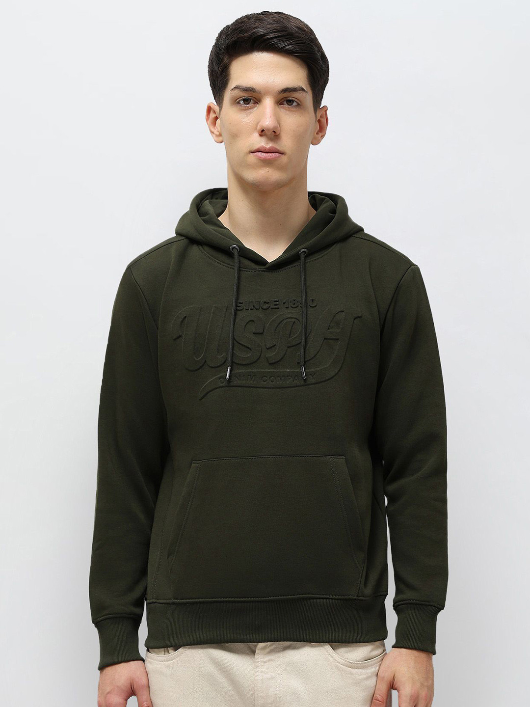 U.S. Polo Assn. Denim Co. Men Self Designed Hooded Neck Long Sleeve Sweatshirt