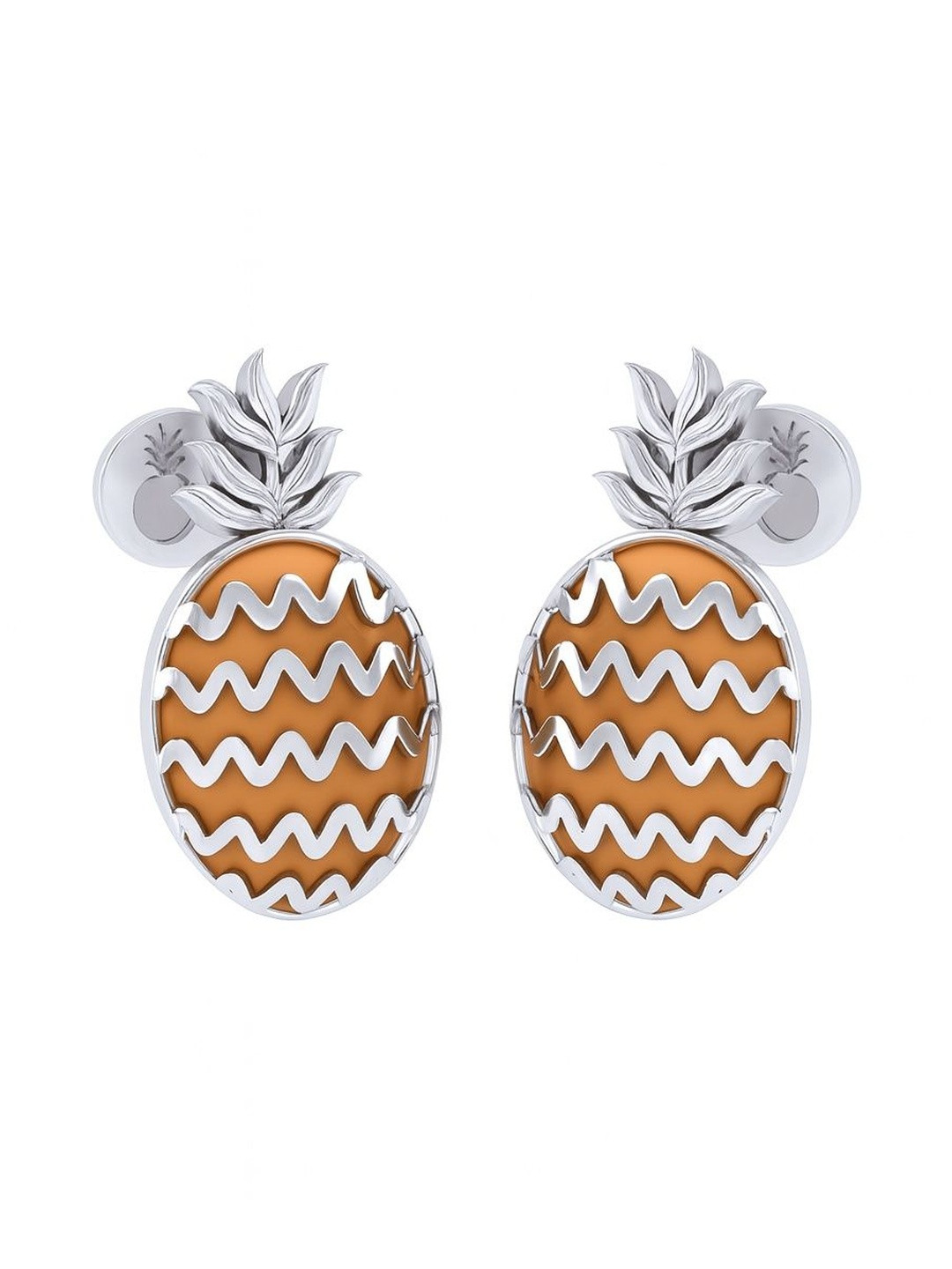 925 SILLER 925 Sterling Silver Rhodium-Plated Pineapple Shaped Studs