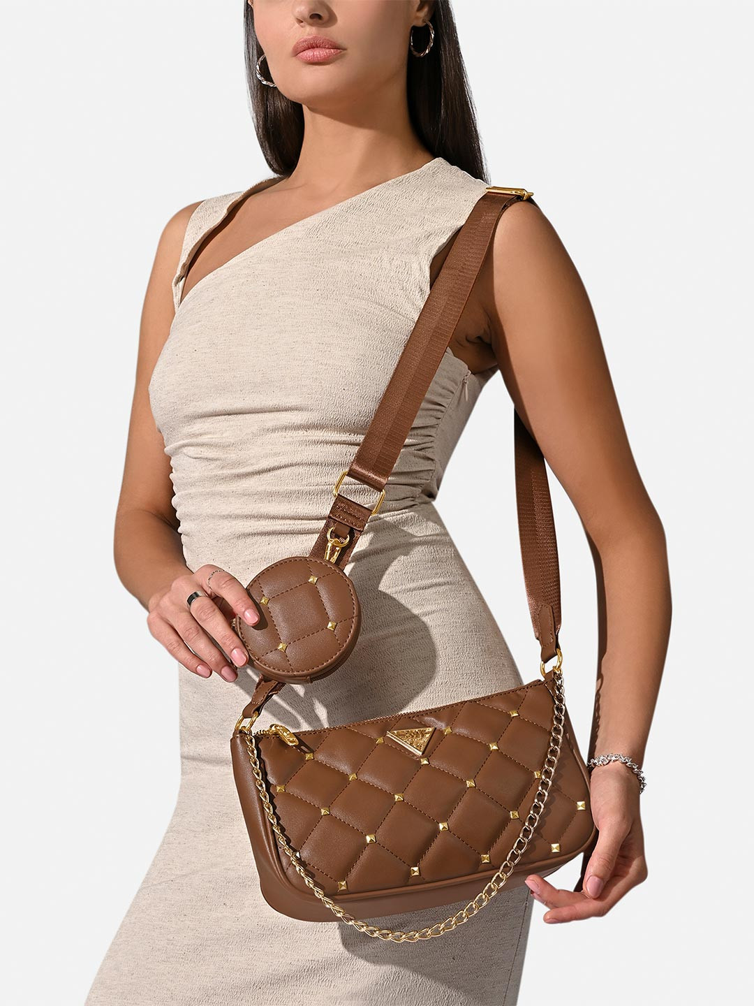 LAVIE Signature Women Textured Half Moon Quilted Sling Bag with Pouch