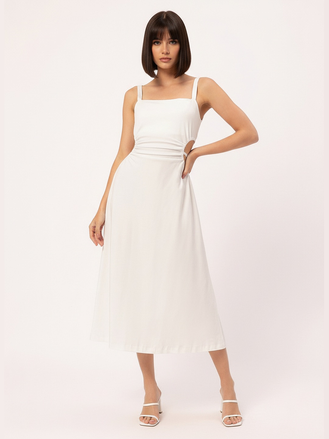 DressBerry Timeless Classic Cut Outs Ruched Midi Dress