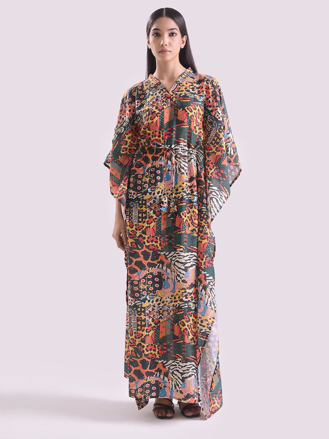 House of Kaftan Animal Printed Kimono Sleeves Cotton Kaftan Maxi Dress