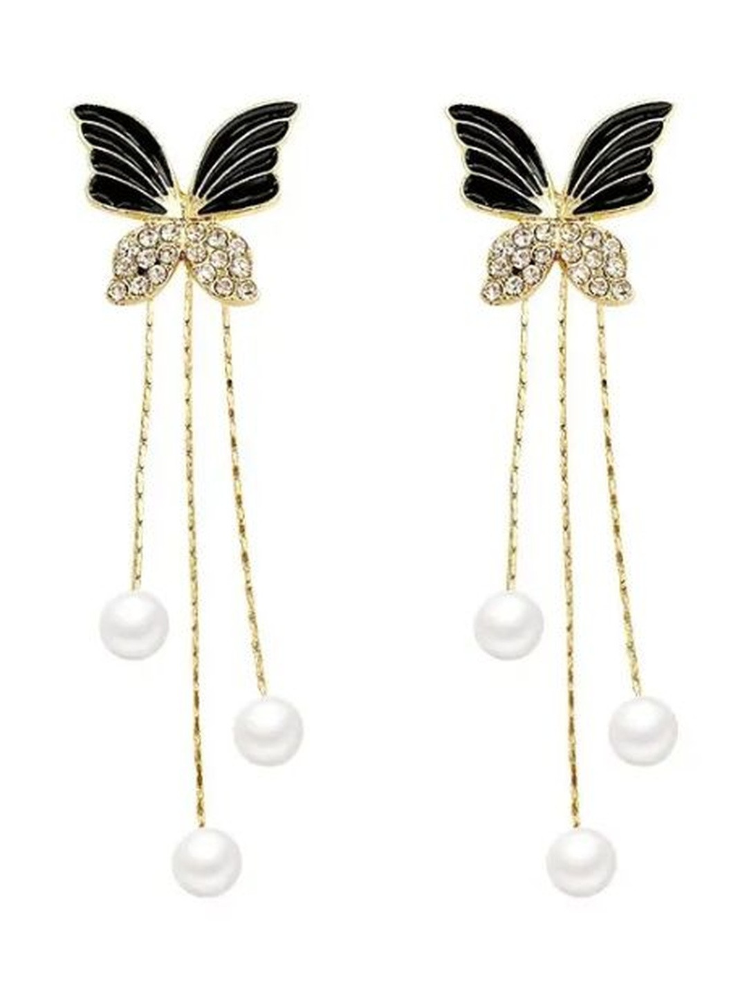 CIKIT Crystal Studded Drop Butterfly Designed Gold Plated Earring