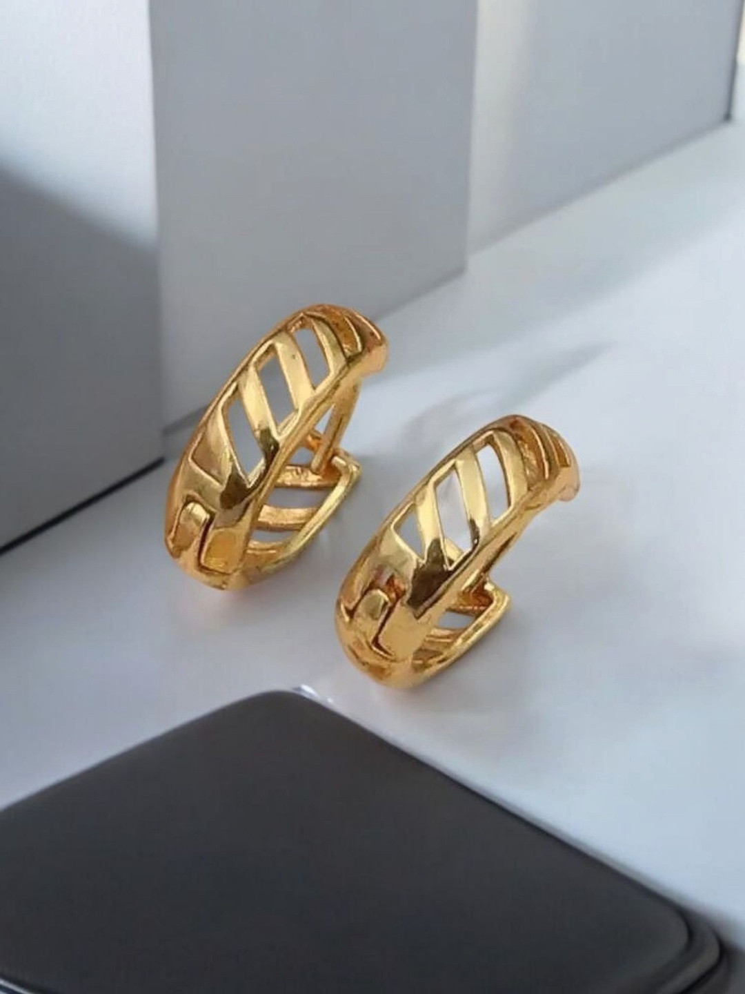 SHREE KRISHNA SHOPPING Gold-Plated Circular Half Hoop Earrings