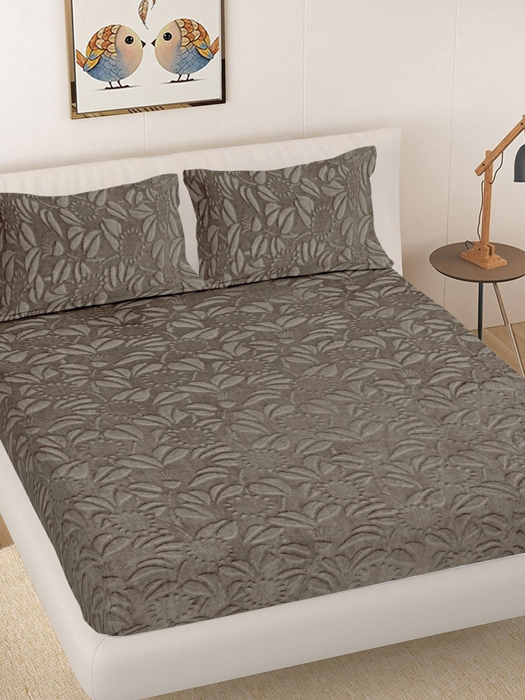 Myntra Elegant Homes Taupe Wool 300 TC King Bedsheet