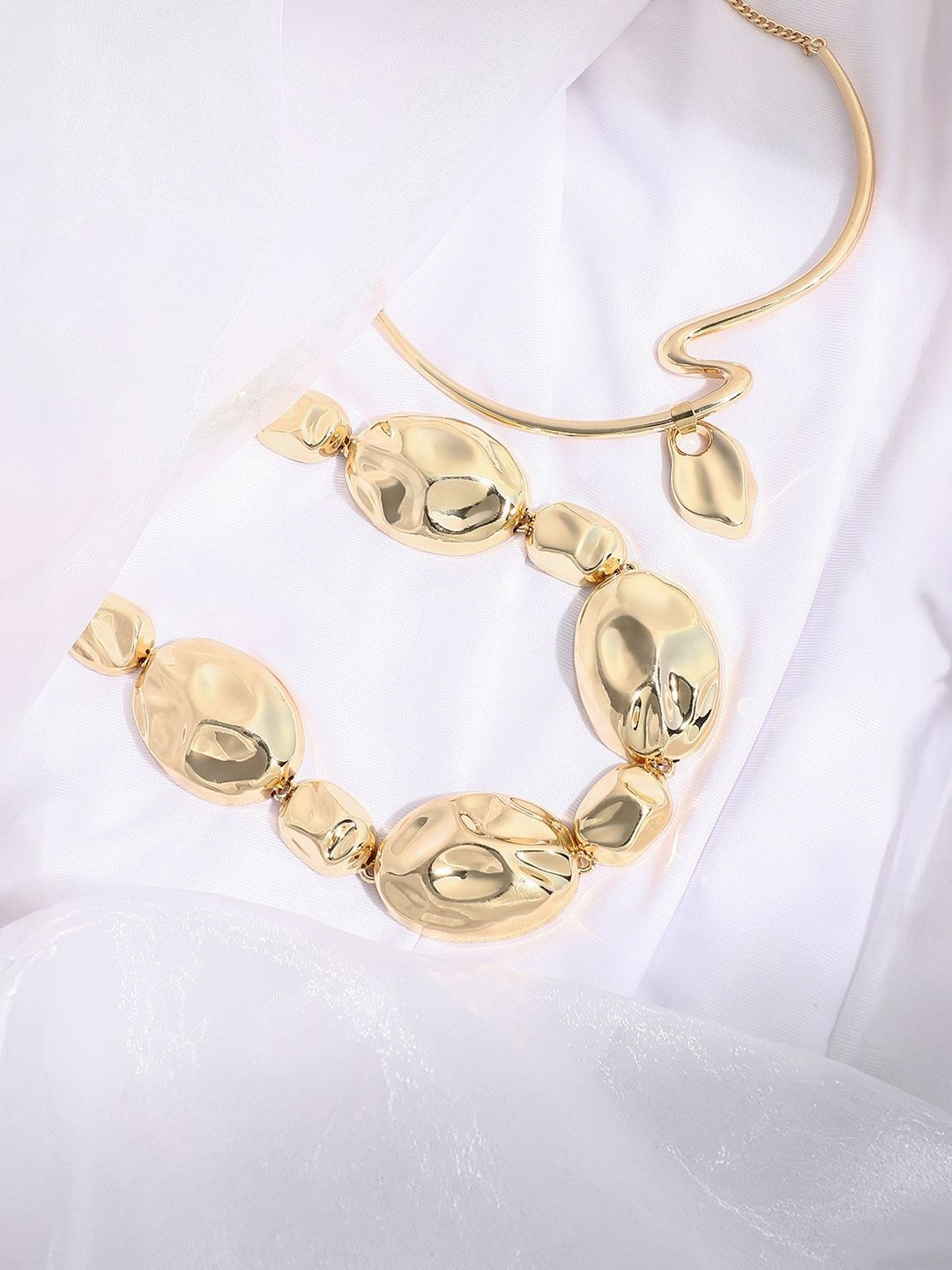 SOHI Set Of 2 Gold-Plated Statement Necklaces