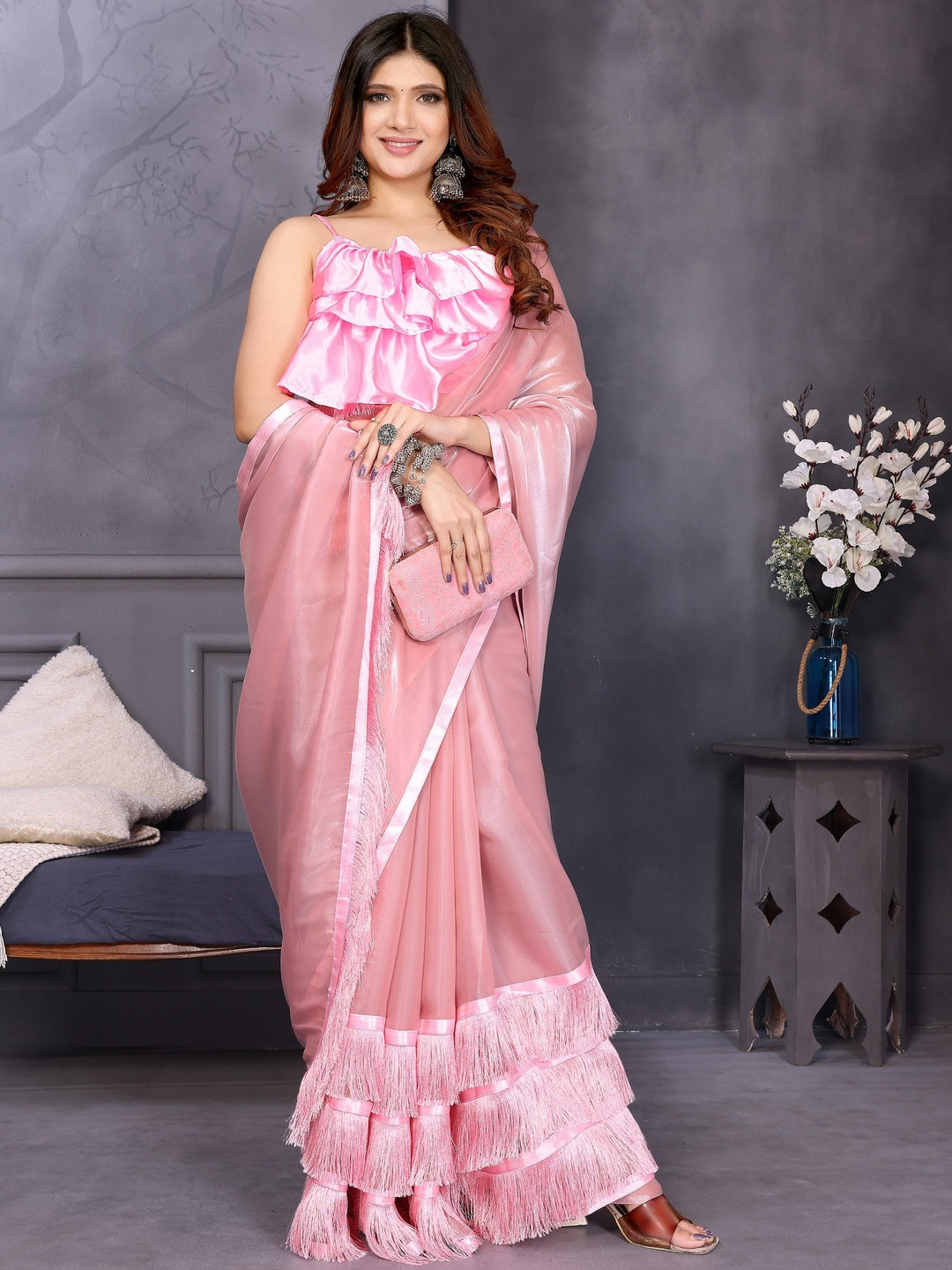 ALAGINI Party Ruffles Saree With Blouse