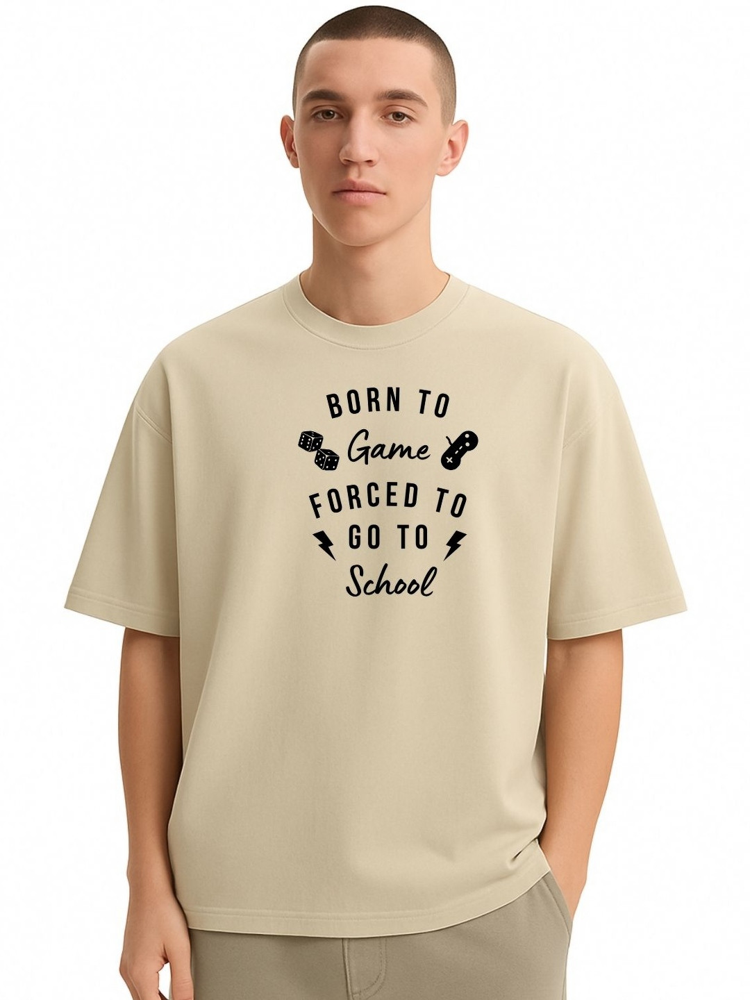 Fashnobic Men Dri-FIT Trendy Born To Game Printed Round Neck Cotton Oversized T-shirt