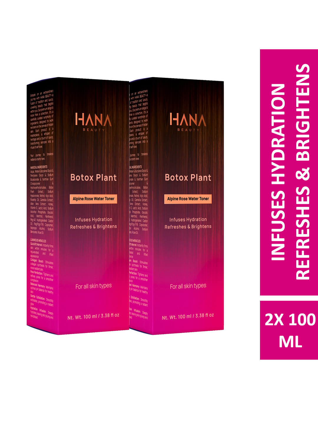 Hana Beauty Set Of 2 Botox Plant Alpine Rose Water Toner- 100 ml Each
