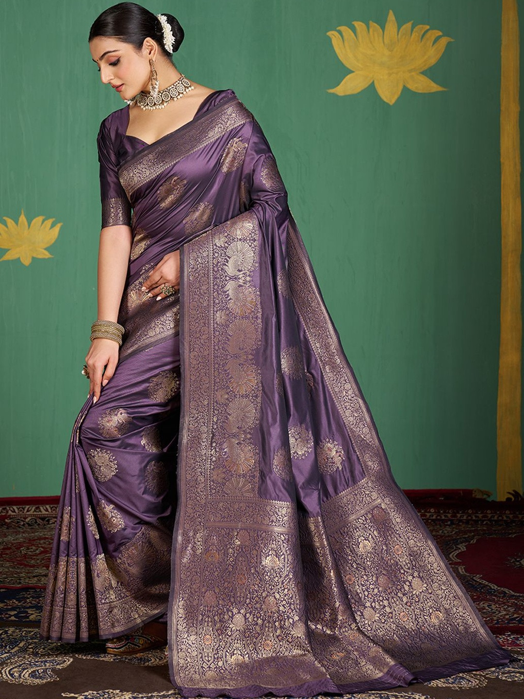 KHANAK CREATIVE TOUCH Ethnic Motifs Woven Design Zari Banarasi Saree