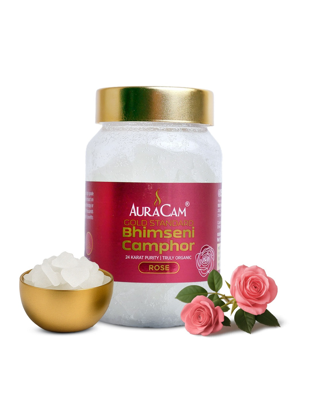 AuraCam Gold Standard Bhimseni Camphor Fragrance Rose - 100 gm