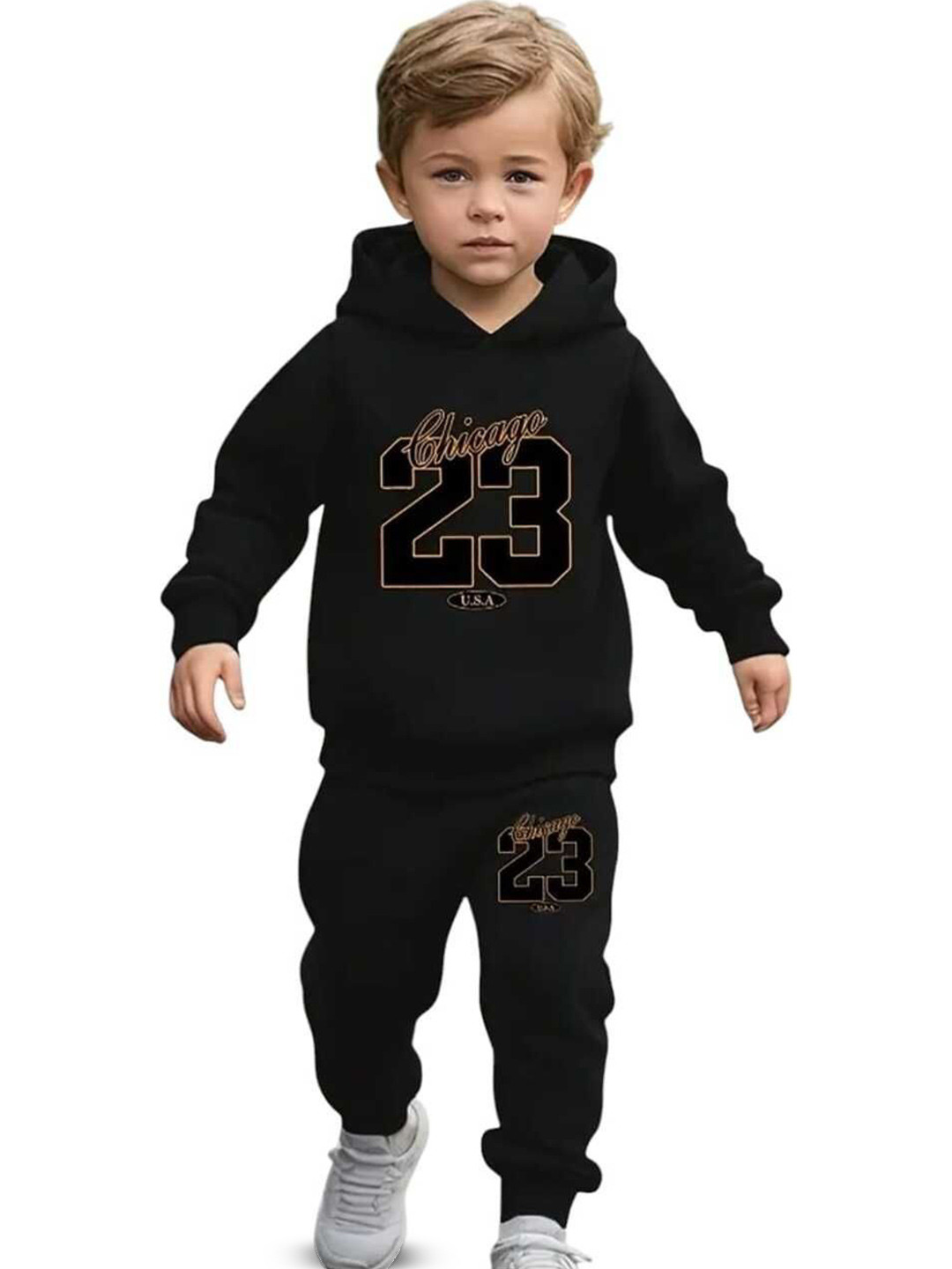 IZHAAN KIDZONE Kids Printed Hooded Sweatshirt & Joggers Clothing Set