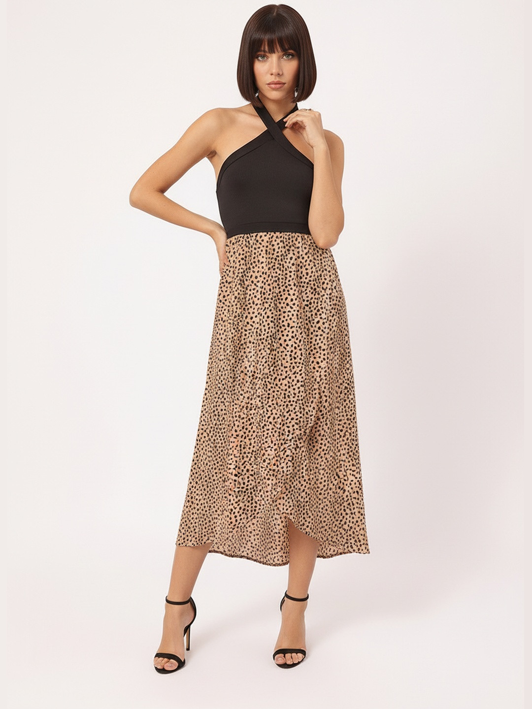 DressBerry Roar Chic Halter Neck Animal Print Midi A-Line Dress