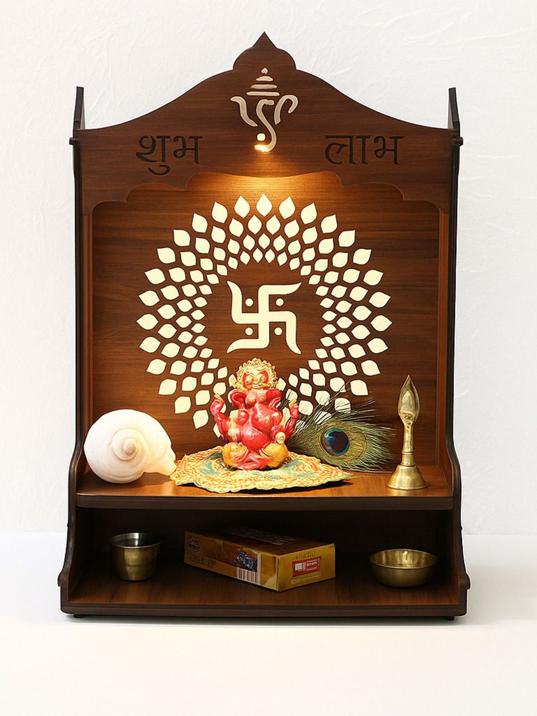 ARTIHC CRAFT Brown Wooden Wall Mounted Puja Mandir