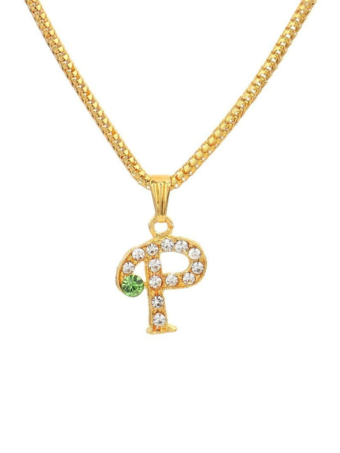 Cyan spritual Unisex Stainless Steel Crystals Studded P Alphabet Shaped Pendant With Chain