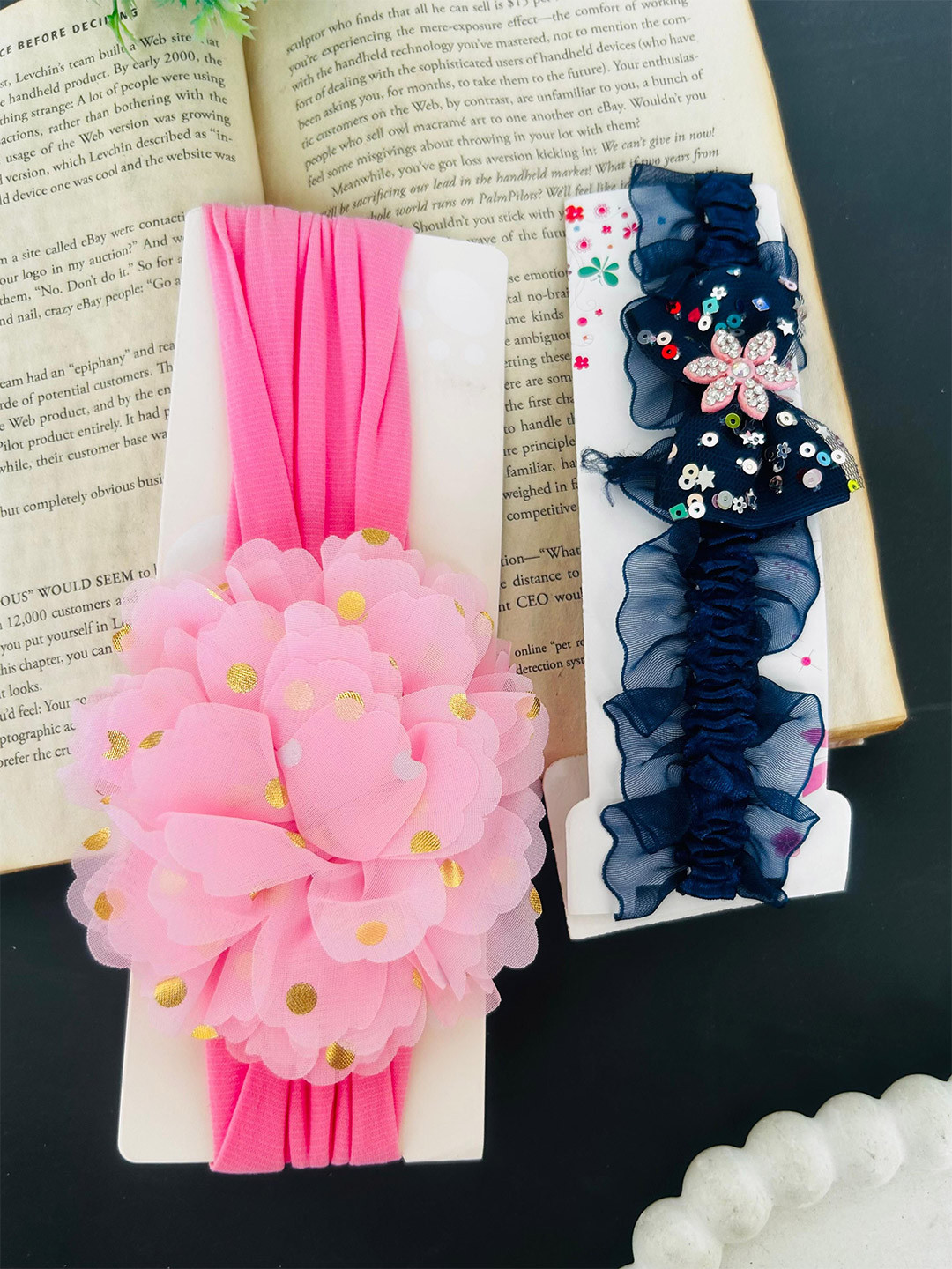 Radhya Accessories Girls Pack of 2 Bow Flower Elastic Baby Headbands