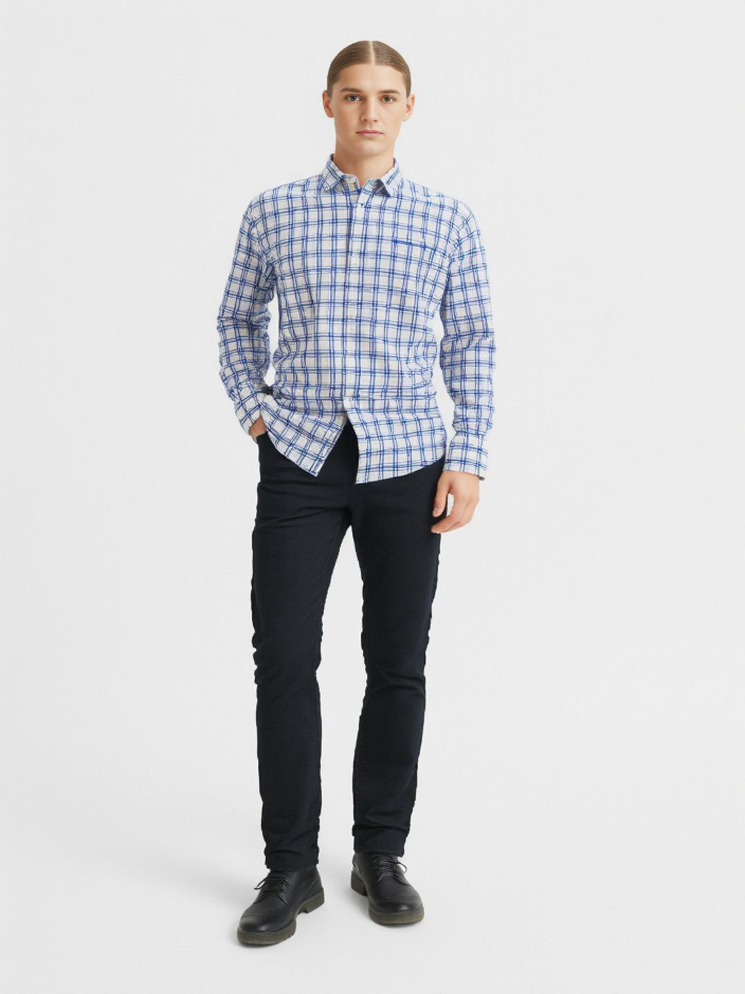 Pavilion Jeans Grid Tattersall Checked Long Sleeves Cotton Casual Shirt