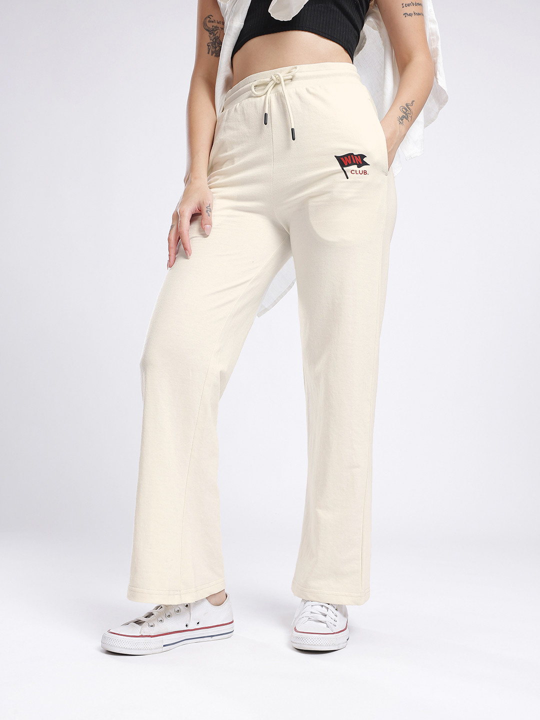 SZN Women Wide Leg Typography Printed Track Pants