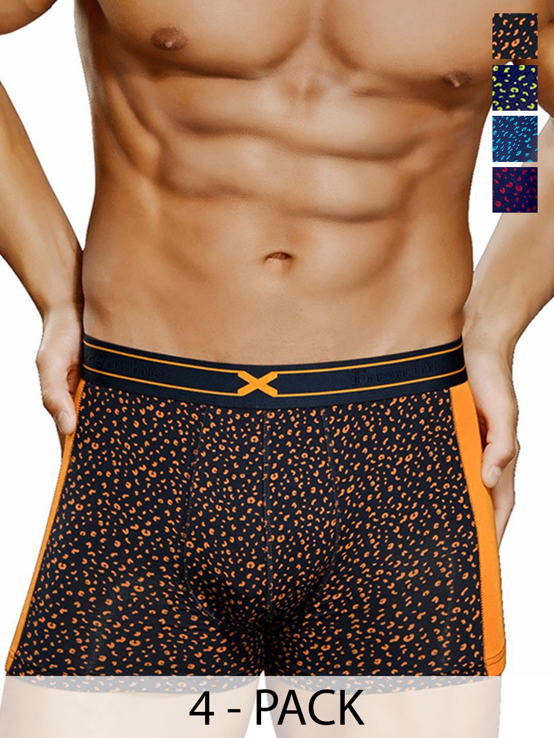 FRENCHIE Pack Of 4 Men Leopard Printed Assorted Short Trunks
