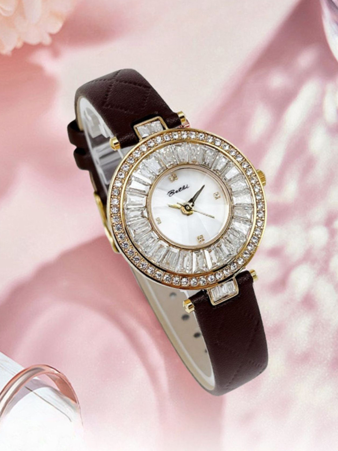 Belbi Women Embellished Dial & Leather Straps Analogue Watch BL15_832867583898