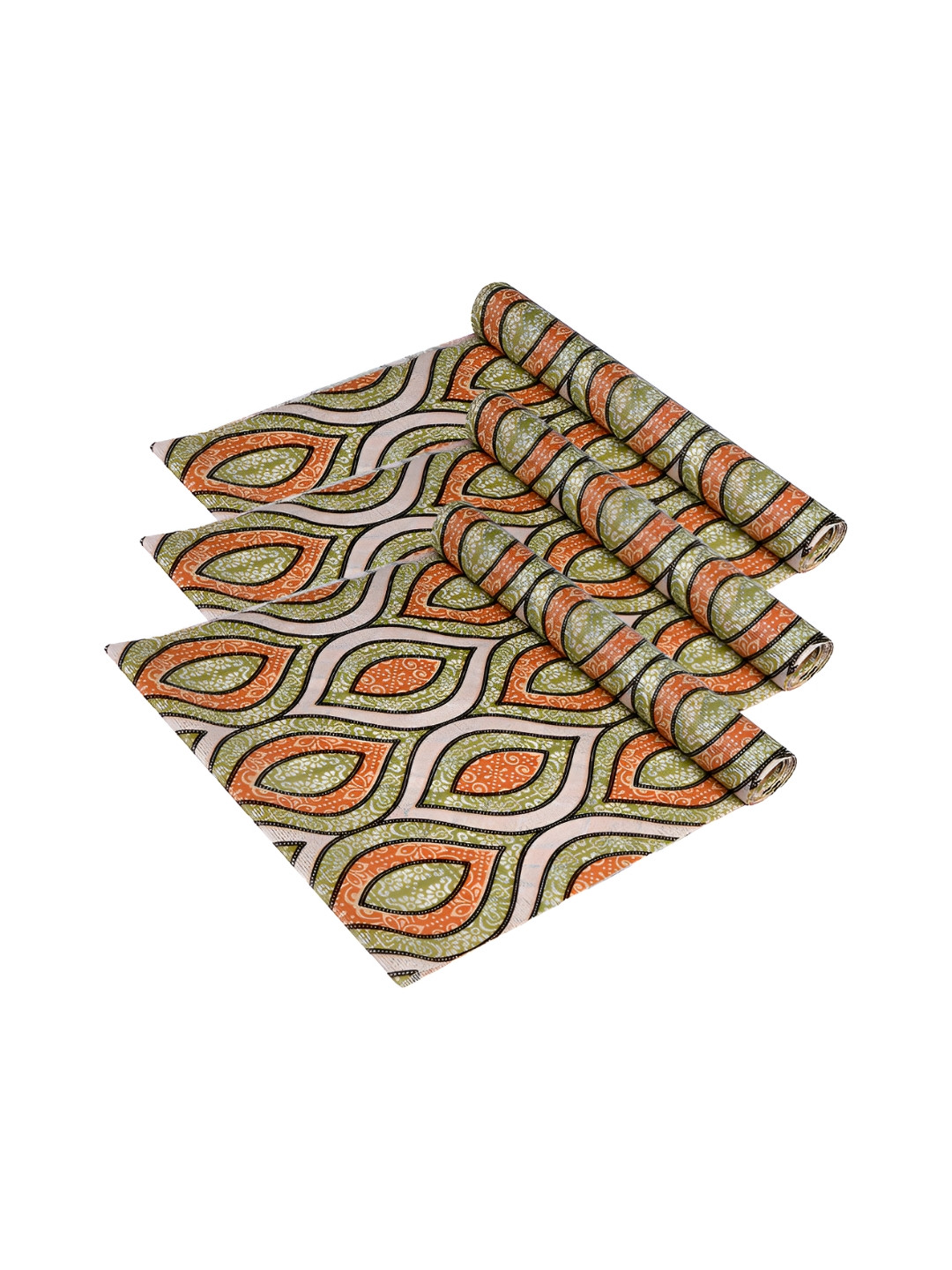 Aura Green & Orange 3 Pieces Zig Zag Printed Shelf Liner Organisers