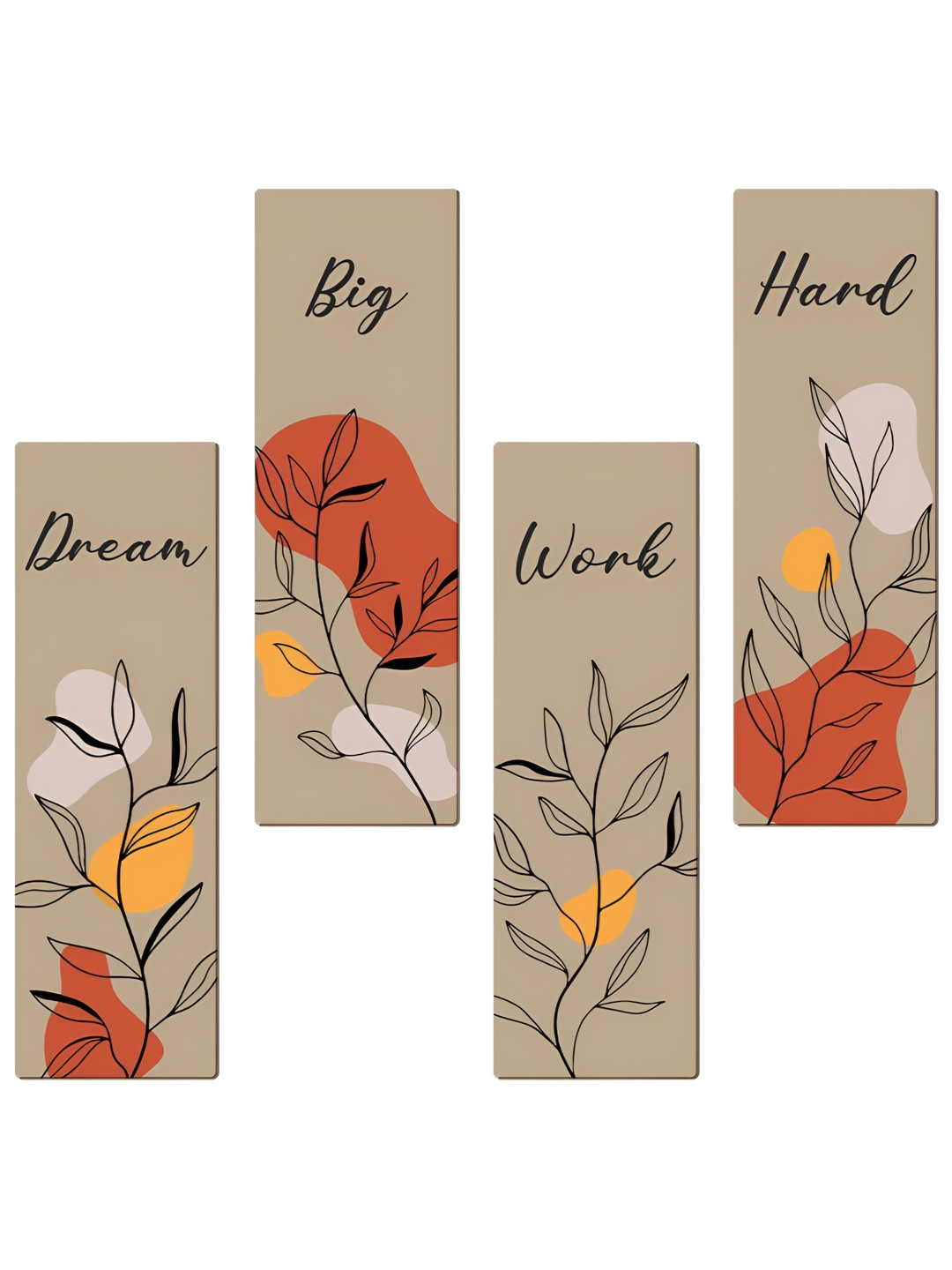 SEHAZ ARTWORKS Beige & Black 4 Pieces Printed Wooden Wall Hangings